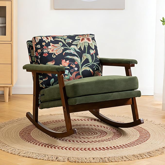 WakZero Accent Chair Comfy Rocking Nursery Armchair Glider Rocker Mid Century Modern Accent Chairs Upholstered for Living Room/Bedroom