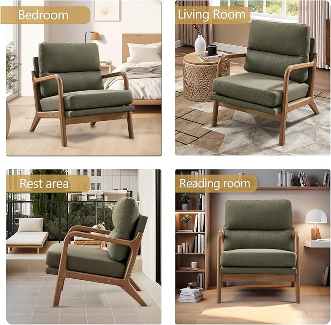 Bonzy Home Mid Century Modern Accent Chairs Set of 2 Solid Wood Frame Upholstered Lounge Armchairs with Supportive Cushions Living Room Conversation Chairs Green