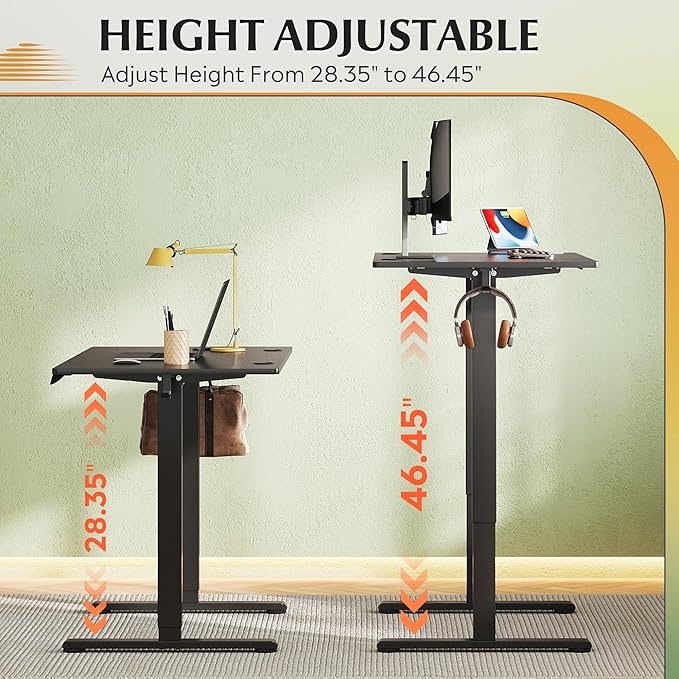 DEVAISE 48 x 24 Inches Electric Standing Desk Whole-Piece Desktop Standing Desk with Adjustable HeightCable Holes 3-Preset Memory Sit Stand up Desk One-Piece Computer Desk for Home Office (Black)