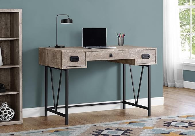 Computer Desk Home Office Laptop Storage Drawers 48 l Work Beige Laminate Black Metal Transitional