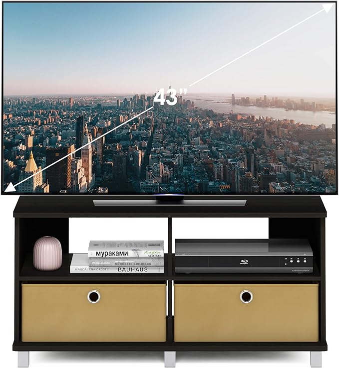 Furinno Andrey Entertainment Center with Bin Drawers Dark Espresso