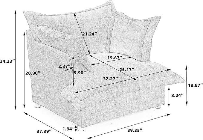 UIXE Cloud Accent Chair Chenille Oversized Armchair Upholstered Reading Chair for Living Room Modern Single Sofa Deep Seat Bedroom Lounge Chair - Gray