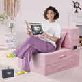 Folding Sofa Bed 4 in 1 Convertible Sleeper Chair with Pillow Single Memory Foam Fold Out Chair Bed Modern Floor Futon Sofa Couch Mattress for Living Room/Guest/Apartment Pink