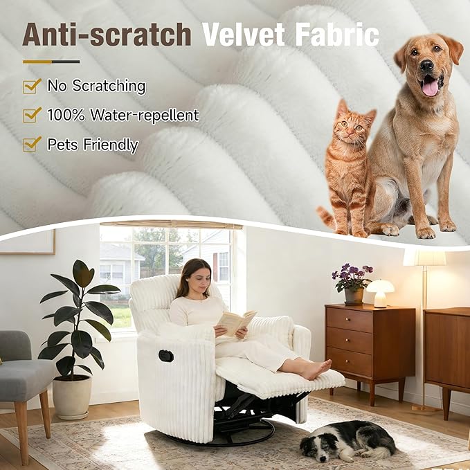 Swivel Rocking Chair Nursery for Adults Swivel Rocker Recliner Glider Barrel Armchair Single Sofa with 2 Pillows for Living Room Bedroom Nursery Beige