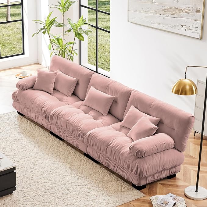 133.8 Oversized Modular Sectional Sofa Couch Chenille Deep Seat Cloud Couch with Thick Seat Cushion Modern 3 Seater Modular Sofa Comfy Upholstered Sectional Couches for Living Room Pink