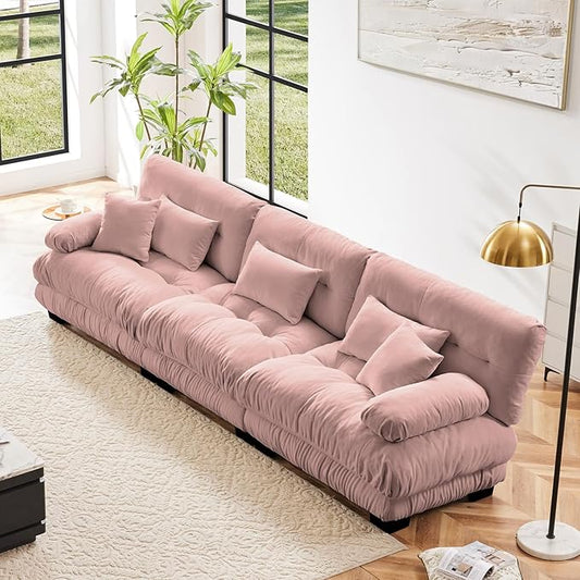 133.8 Oversized Modular Sectional Sofa Couch Chenille Deep Seat Cloud Couch with Thick Seat Cushion Modern 3 Seater Modular Sofa Comfy Upholstered Sectional Couches for Living Room Pink