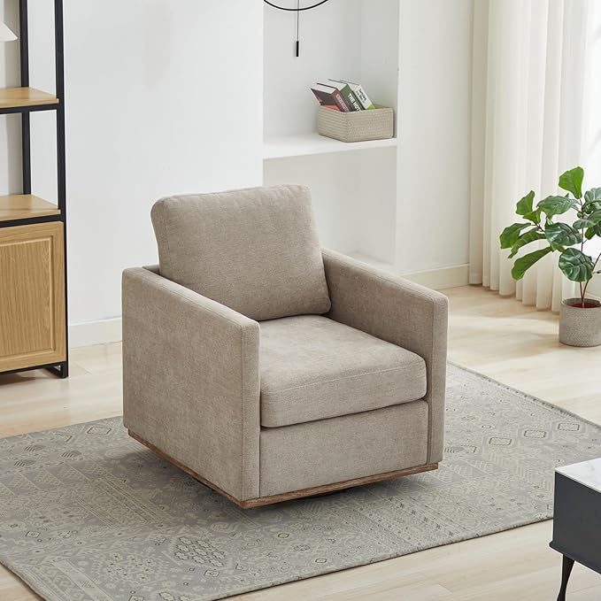 KEIKI 360° Swivel Club Chair with Backrest Pillow Accent Square Single-seat Armchair Upholstered Sofa for Reading Nursery Living Room Bedroom Lounge Hotel