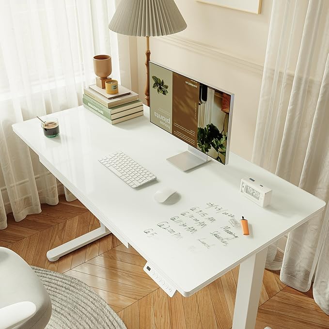 FEZIBO 55x24 inchs Electric Standing Desk - One-Piece Glass Top Height Adjustable Workstation with 4 Memory Presets Ergonomic Sit-to-Stand Table for Home Office &amp Gaming