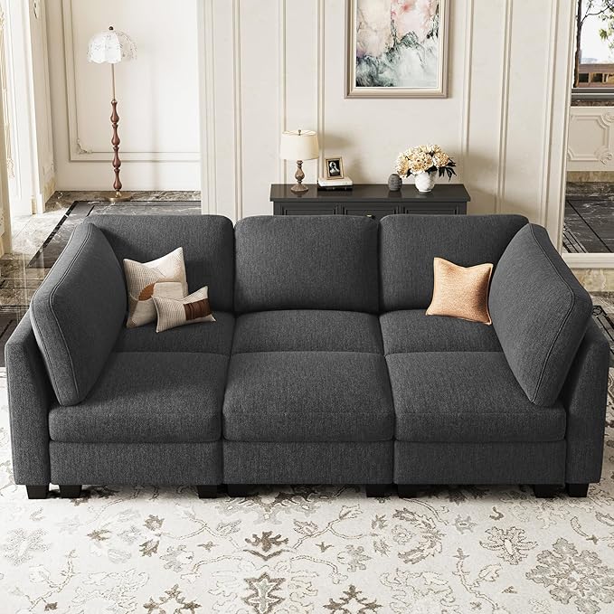 Belffin 86.2 Sectional Sleeper Sofa Bed with Deep Seat Cloud Modular Sectional Couches for Living Room. Dark Grey Sofa