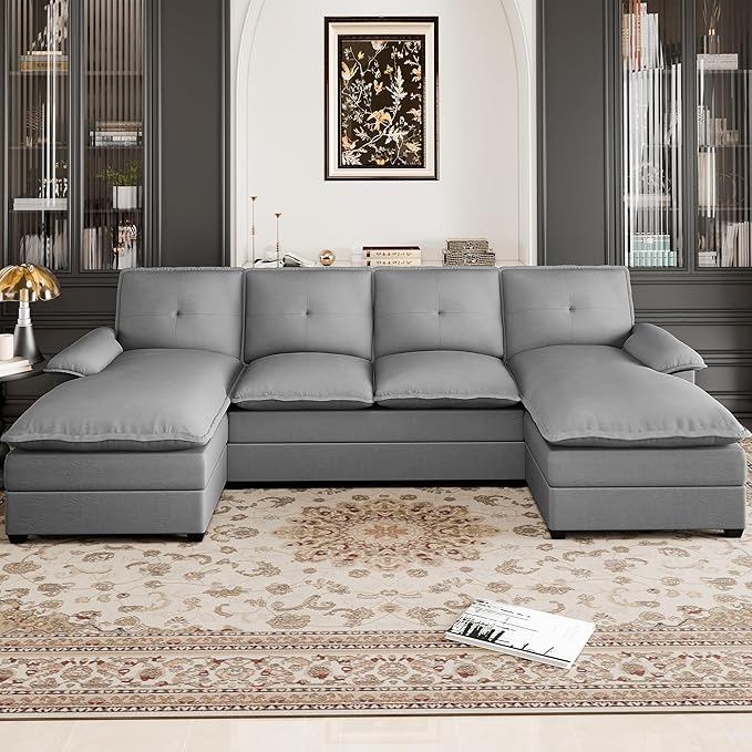 U Shaped Sectional Couch for Living Room110 4-Seater Comfy Couch with Double ChaiseDeep Seat Modular Sofa Couches with Thick Cushion &amp Soft BackrestLight Grey