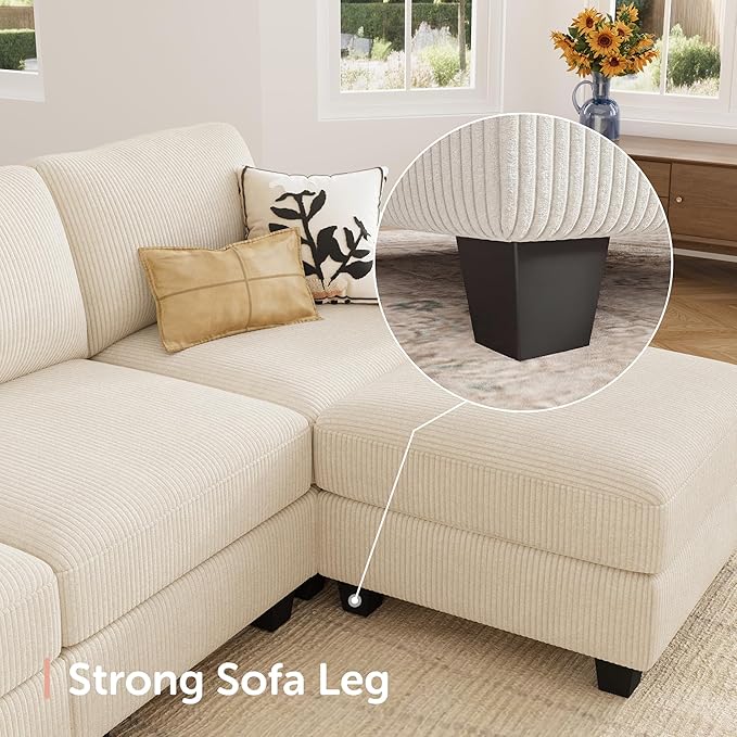 HONBAY Modern Corduroy Ottoman Module Sofa 28.4 Inch Square Ottoman Bench with Storage Beige