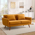 Tbfit 65 W Loveseat Sofa Velvet Mid Century Modern Love Seat Couches for Living Room Button Tufted Upholstered Small Couch for Bedroom Solid and Easy to Install Love Seats Furniture Yellow