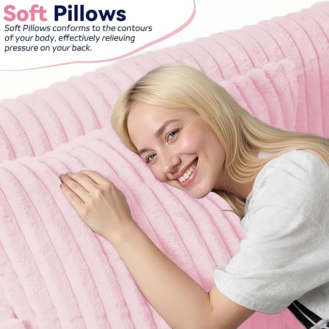 HABUTWAY Folding Sofa Bed 2 in 1 Convertible Sleeper Chair with 2 Pillows Portable Fold Out Chair Bed with Armrest Comfy Floor Couch Lazy Sofa for Living Room Bedroom Dorm Home Office Pink