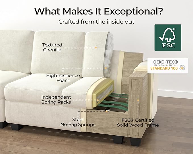 Corner Seat Module for Olar Oversized Modular Sectional Sofa Extra Deep and Wide Cloud Couch Cushion Covers Removable Freely Combined with Other Modules by U-connectors Chenille White