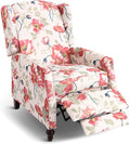 Upholstered Wingback Recliner Chair Traditional Push Back Recliner Chair with Padded Seat Fabric Floral Chair Wingback Recliner with Wooden Legs Small Recliners for Small Spaces