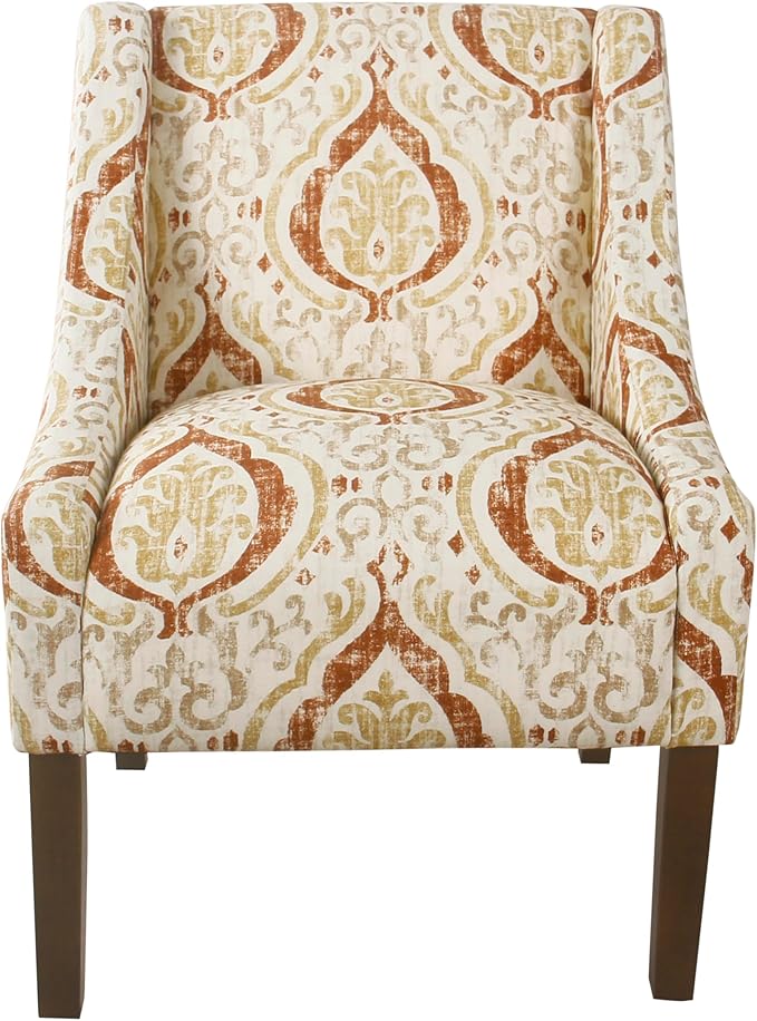 Homepop Home Decor | Upholstered Classic Swoop Arm Accent Chair | Accent Chairs for Living Room &amp Bedroom | Decorative Home FurnitureOrange and Cream Medallion