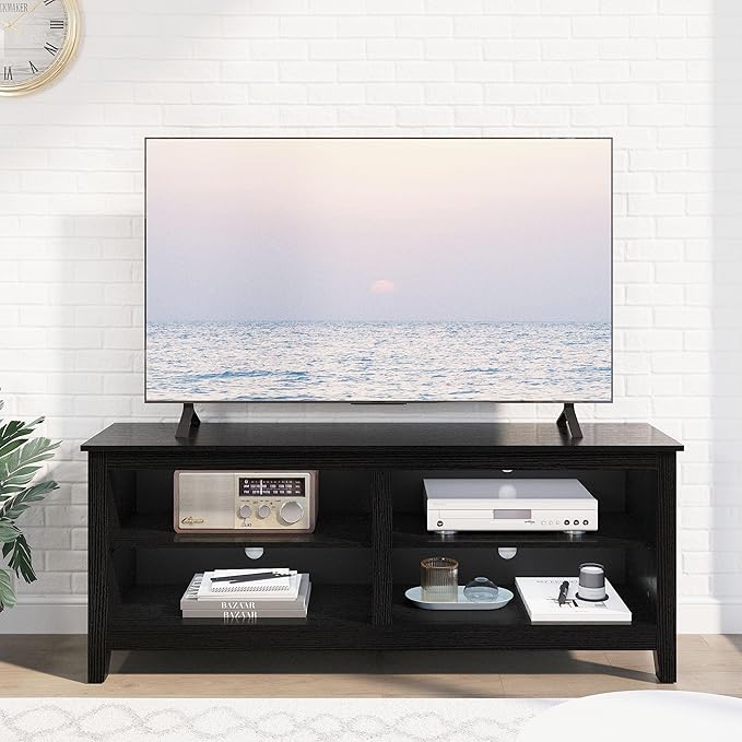 TV Stand for 65 inch TV with StorageModern TV Entertainment Center for BedroomTV Media Console Table with 4 Open Storage Shelve55 inch Wood TV Cabinet Black