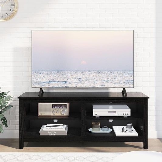 TV Stand for 65 inch TV with StorageModern TV Entertainment Center for BedroomTV Media Console Table with 4 Open Storage Shelve55 inch Wood TV Cabinet Black
