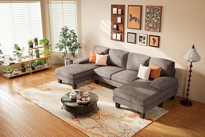 YESHOMY Sectional Couch for Living Room Modern Cloud Couch with Deep Seat and Chaise U-Shaped Sofa Couches with Padded Armrest for Small Apartment (Chenille Grey)