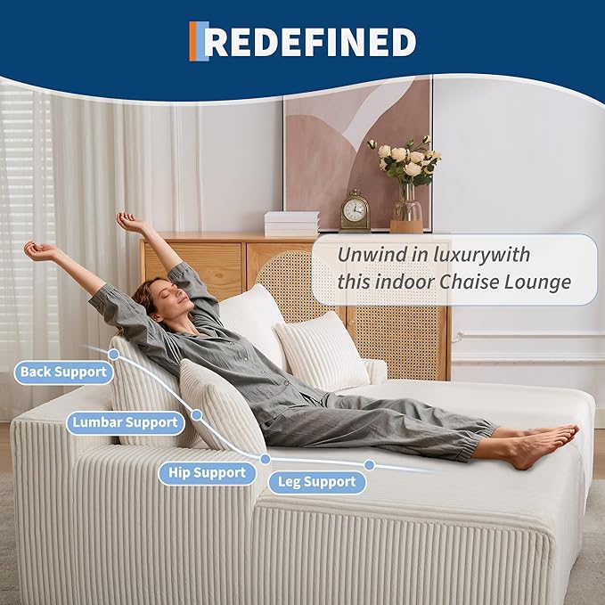 Oversized Chaise Lounge Chair 67 * 61 Indoor Double Cloud Boneless Couch with 4 Pillows Armrests Deep Seat No Assembly Required Comfy Corduroy Sleeper Sofa Bed for Living Room