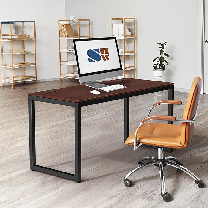 SHW 55-Inch Commercial-Grade Office Computer Desk Cherry