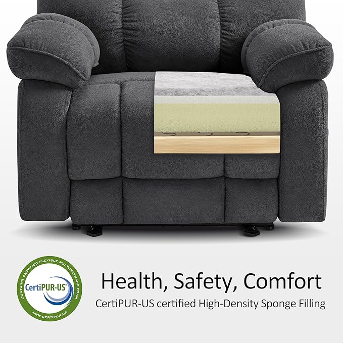 MCombo 27'' Oversized Recliner Power Recliner Chair for Big and Tall Zero Gravity Recliner with USB Charge Ports Side Pockets for Living Room Fabric PR677 (Dark Grey)