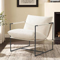 Furnilivng Large Sling Accent Chair Comfortable Boucle Fabric Arm Chair Upholstered Cozy Reading Chair for Living Room Bedroom Dressing Room Home Office White