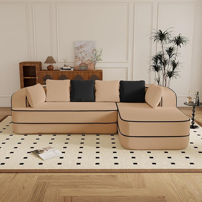 106 Cloud Sectional Couch with L-Shape Chaise Fluffy Comfy Couch 32D Boneless Sofa Deep Seat Sofas &amp Couches for Living Room No Assembly Required (Camel Right Facing Chaise)