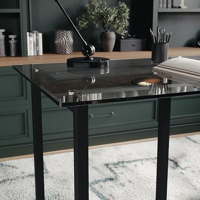 Martha Stewart Eli Home Office Desk with Glass Top and Steel Frame Oil Rubbed Bronze