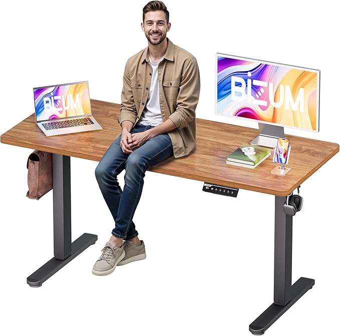 BIZUM Electric Standing Desk 55x24 inches Height Adjustable Desk Sit to Stand Desks Memory Gaming Computer Workstation for Home Office Light Rustic Brown