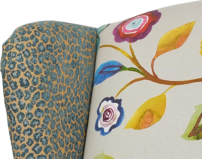 Jennifer Taylor J T Home Ayla Boho Chic Wingback Accent Arm Chair Floral &amp Leopard Blue-Teal &amp Purple Velvet