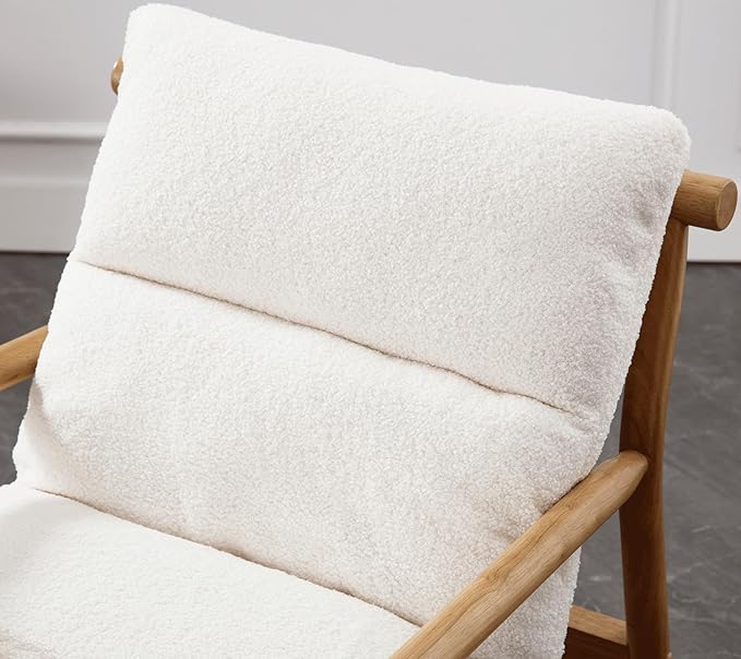 White Sherpa Accent Chair Set of 2 Mid Century Modern Living Room Chairs Comfy Boucle Arm Chairs w/Solid Wood Frame Upholstered Lounge Side Chair for Bedroom/Guest Room/Balcony/Sofa