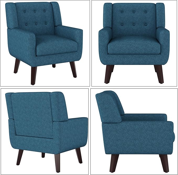 Linen Fabric Living Room Chairs Accent Chair Mid Century Modern Armchair for Living Room Bedroom Button Tufted Upholstered Comfy Reading SofasVanity Chair (2 Dark Teal)