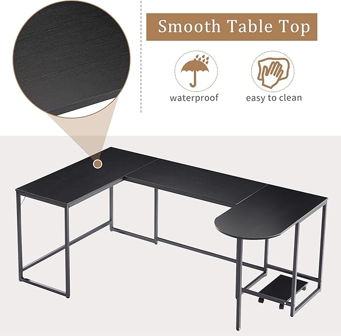 Generic U Shaped Computer Desk Industrial Corner Writing Desk with CPU Stand Gaming Table Workstation Desk for Home Office (Black) (Old SKU: WF198675AAB)