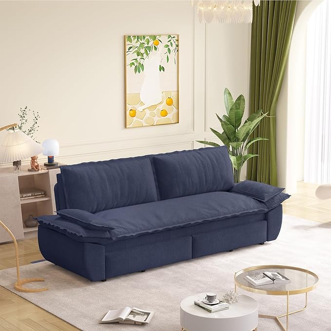 Cilee 73.2 Folding Sofa Bed 3-in-1 Convertible Loveseat Sleeper Sofa Pull Out Futon Sofa Comfy Floor Couch with Storage Pocket &amp 2 Pillows Love Seats Furniture for Living Room Corduroy Blue
