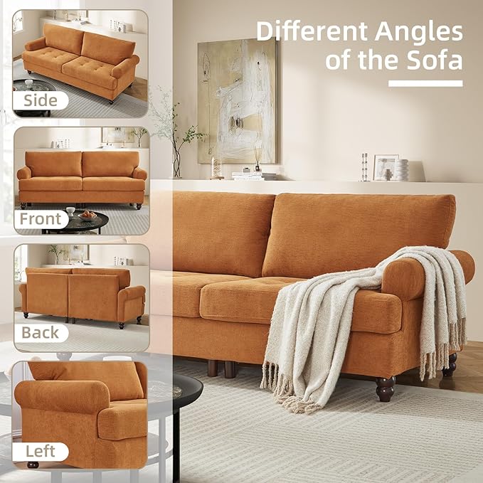 81” Sofa Couch with Storage Mid Century Modern Decor Loveseat Couches for Living Room Button Tufted Upholstered Small Couch for Bedroom Apartment (Ginger)