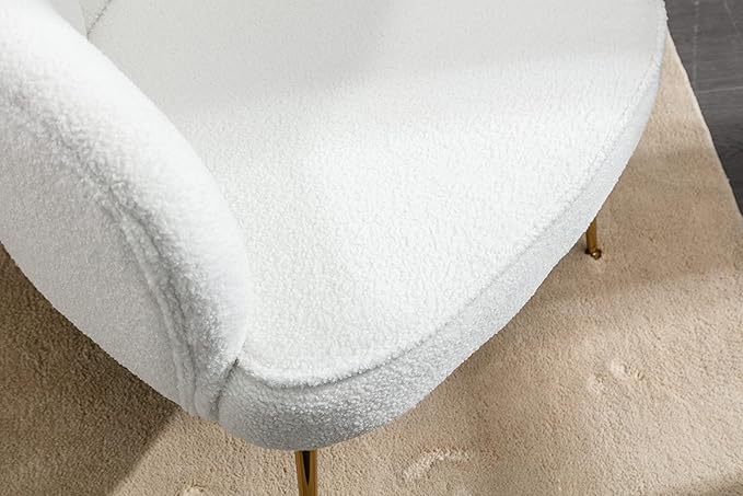 Shell Shape Teddy Fabric Armchair Accent Chair with Gold Legs for Living Room BedroomCreme White