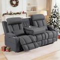 Wall Hugger Power Reclining Sofa with Manual Adjustable Headrests Electric Recliner Couch with Drop-Down Table Power Recliner Sofa 3-Seater with Charging Ports for Living Room (Grey)