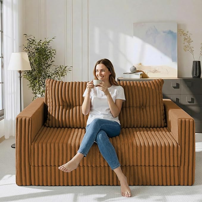 HABUTWAY Folding Sofa Bed 2 in 1 Convertible Sleeper Chair with Pillow Portable Fold Out Chair Bed with Armrest Comfy Floor Couch Lazy Sofa for Living Room Bedroom Dorm Home Office Orange