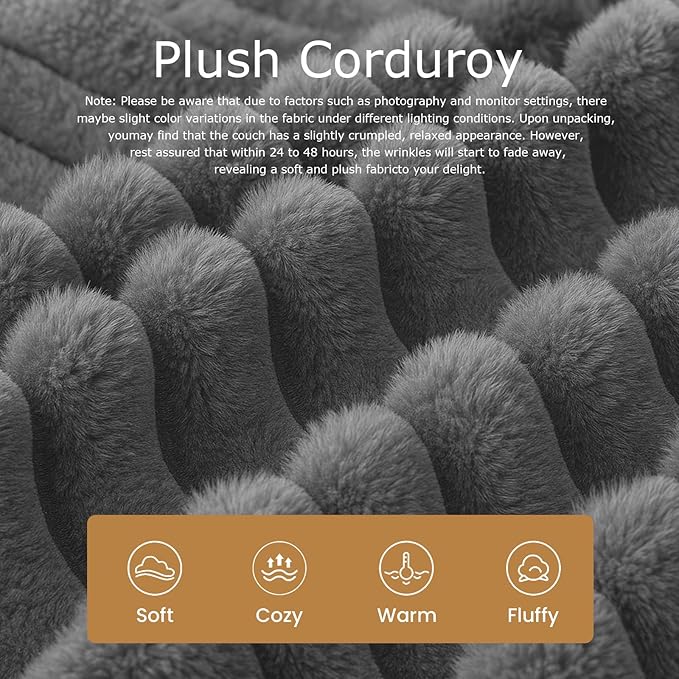 104 Grey Boneless Couches for Living Room Modular Sectional Sofa with Deep Seat Comfy Plush Cloud Couch with U-Shaped Chaise Corduroy Compressed Foam Sofa for Bedroom Living Room