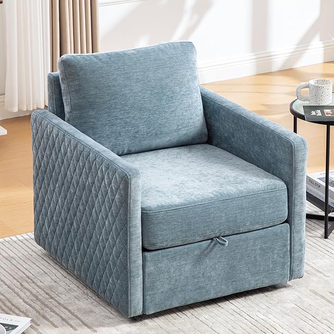 Swivel Accent Chair Set of 2 Modern Swivel Barrel Chair with Hidden Storage 360 Degree Comfy Square Accent Barrel Chair Upholstered Sofa Armchair for Living RoomBedroomChenille Blue