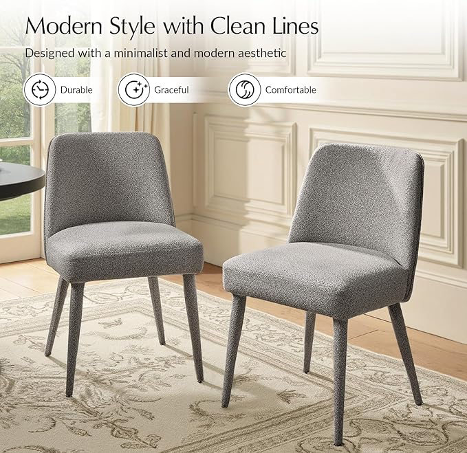 HULALA HOME Modern Dining Chairs Set of 2Gray Fully Chenille Upholstered Dining Room Chairs Set with Foot Peg Solid Wood Frame Armless Kitchen Accent Chairs for Living Room Bedroom Reception