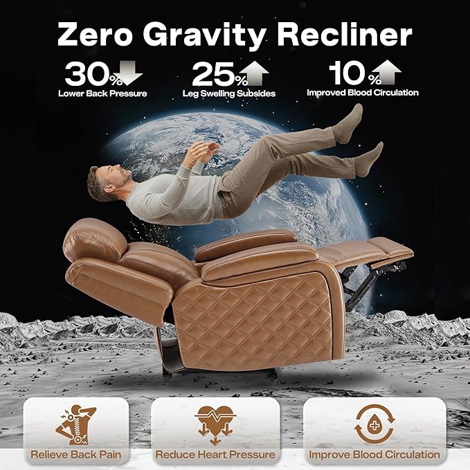 Watson &amp Whitely Genuine Leather Power Recliner Chairs for Adults Zero Gravity Recliner with Power Headrest &amp Hidden Storage Electric Reclining Sofa Chair for Living Room Home Office Saddl