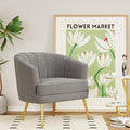 Velvet Accent Chair for Living Room Bedroom Office - Upholstered Single Sofa Arm Chair With Metal Legs Comfy for Reading Leisure Club Coffee - Grey