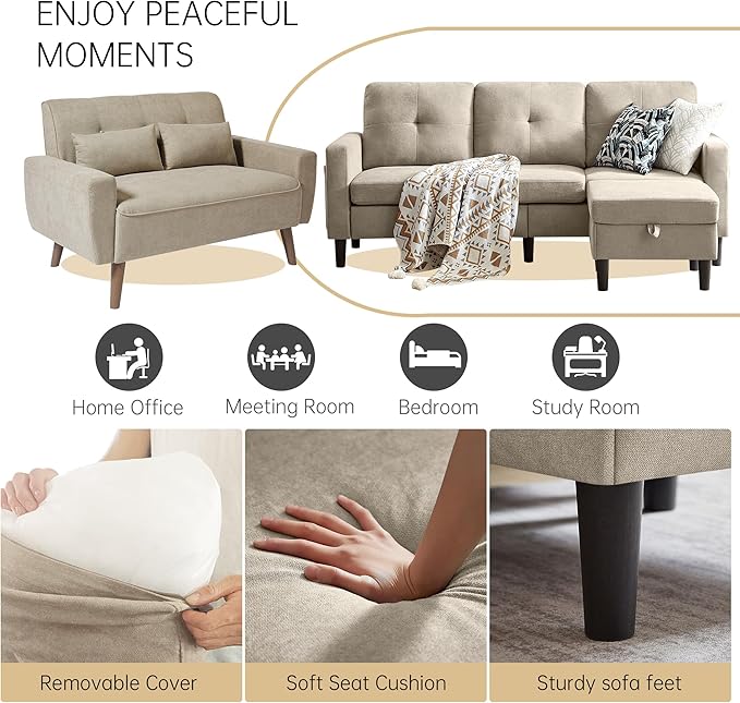 2 Piece Comfy Couch Set 3 Seater &amp 2-Seater Sofa and Loveseat Set with Ottoman Modern Sofa Sets for Living Room/Apartment/Office Beige