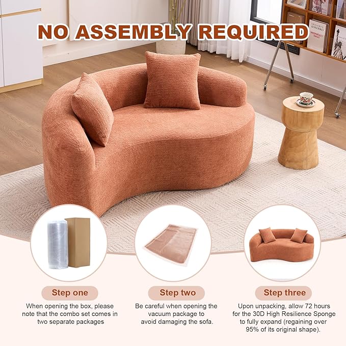 Tai Chi Symbol Loveseat Sofa Curved Yin-Yang Design Dual-Depth Meditation Couch 66.9 Chenille Modular for Small Spaces 300 lbs Capacity (Coral)