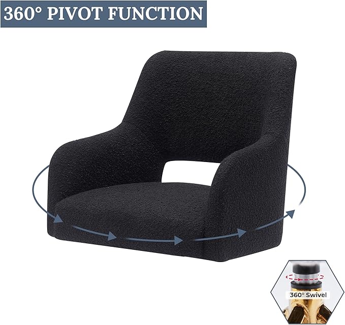 WestinTrends Genevieve Mid-Century Modern Wide Boucle Swivel Accent Arm Chair Black