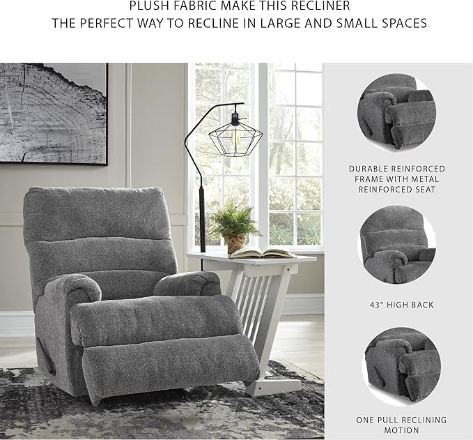 Signature Design by Ashley Man Fort Contemporary Rocker Recliner Gray