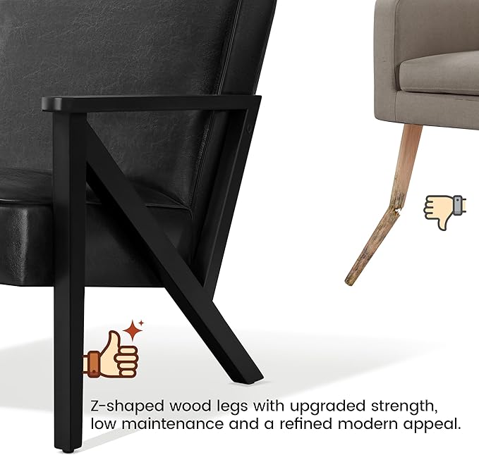 Yaheetech Accent Chair PU Leather Reading Chair Mid Century Modern Arm Chair with Solid Wood Frame for Living Room Bedroom Waiting Room 2 Pieces Black