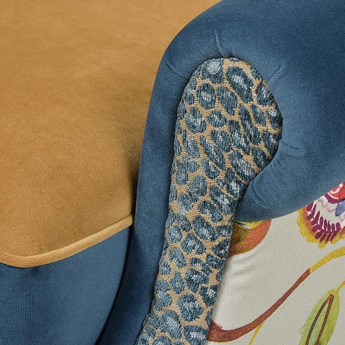 Jennifer Taylor Home Ayla Boho Chic Wingback Accent Arm Chair Floral &amp Leopard Blue-Teal &amp Yellow-Gold Velvet